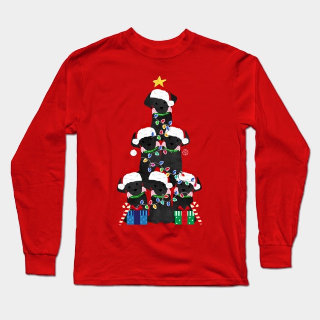 Black Lab Puppy Christmas Tree Long Sleeve T-Shirt by EMR_Designs